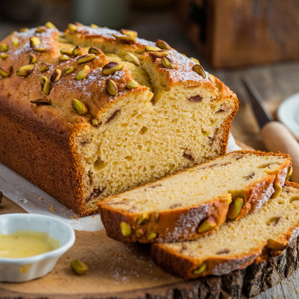 Ingredients for Pistachio Lemon Bread arranged on a counter