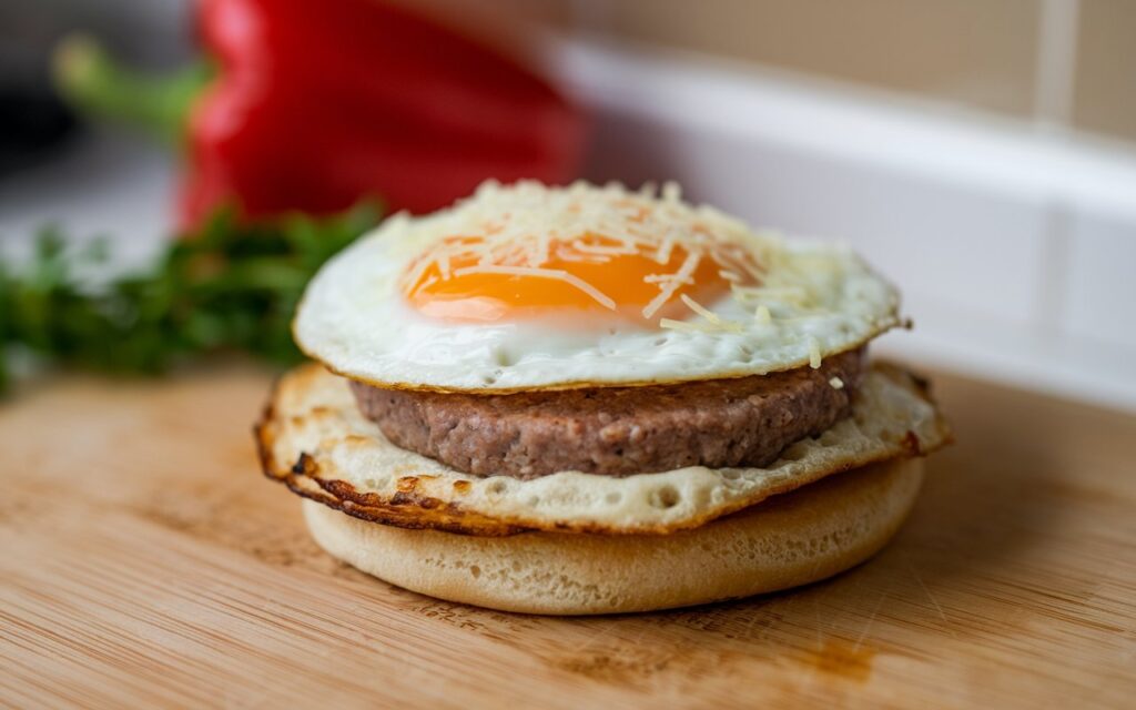 Four types of English muffin breakfast pizzas with unique toppings