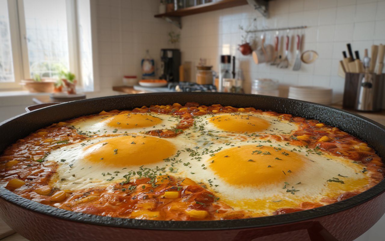 "Close-up of sautéed onions, garlic, and spices for Shakshuka"