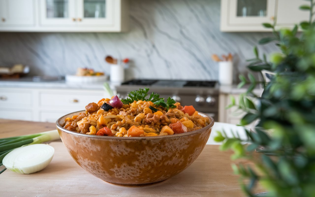  "Stuffed bell peppers with reheated jambalaya, served with cornbread and salad."