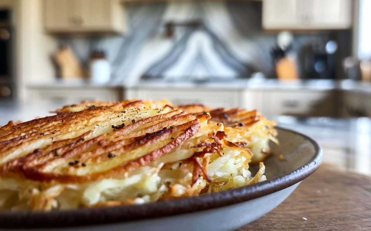 Crispy potato and onion hash browns with parsley and sour cream