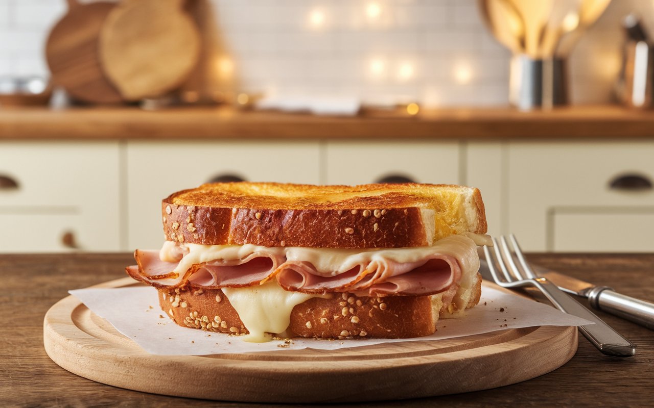  Croque Monsieur Sandwich with Melted Cheese and Ham