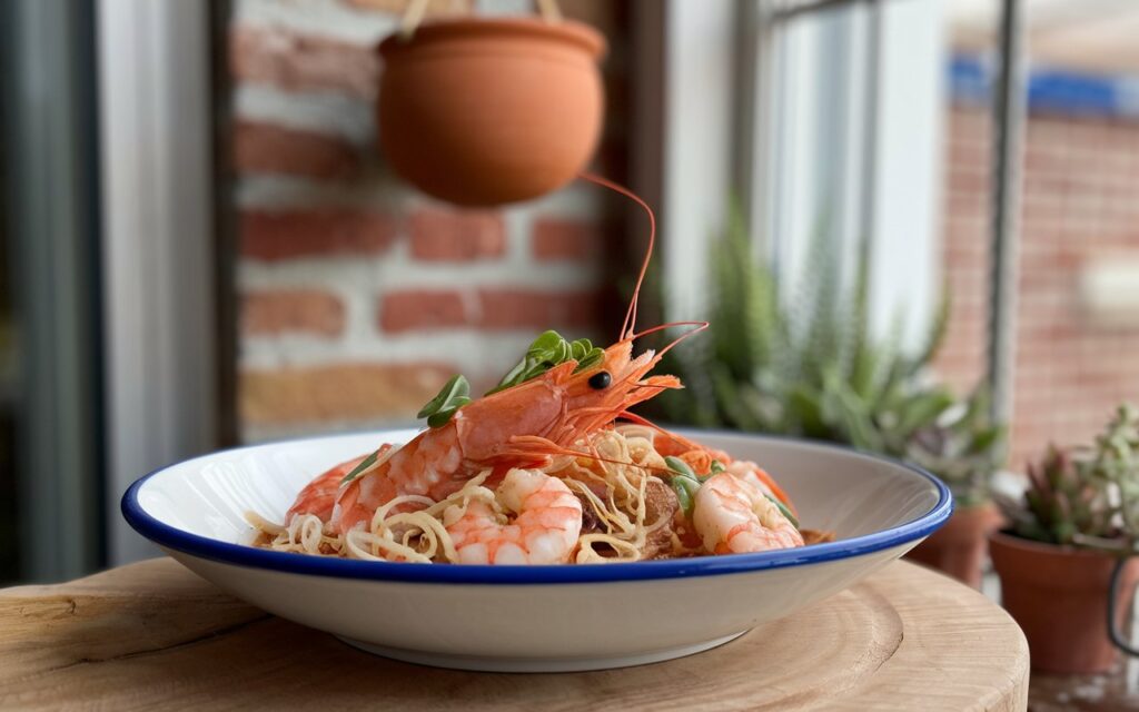 "Shrimp Scampi cooking in a skillet with garlic butter sauce."