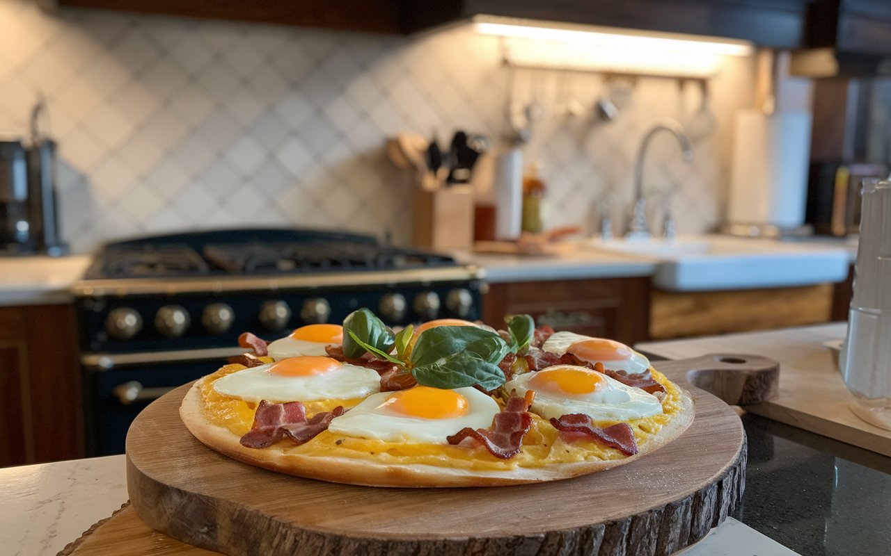 Golden-brown English muffin breakfast pizzas with cheese and toppings