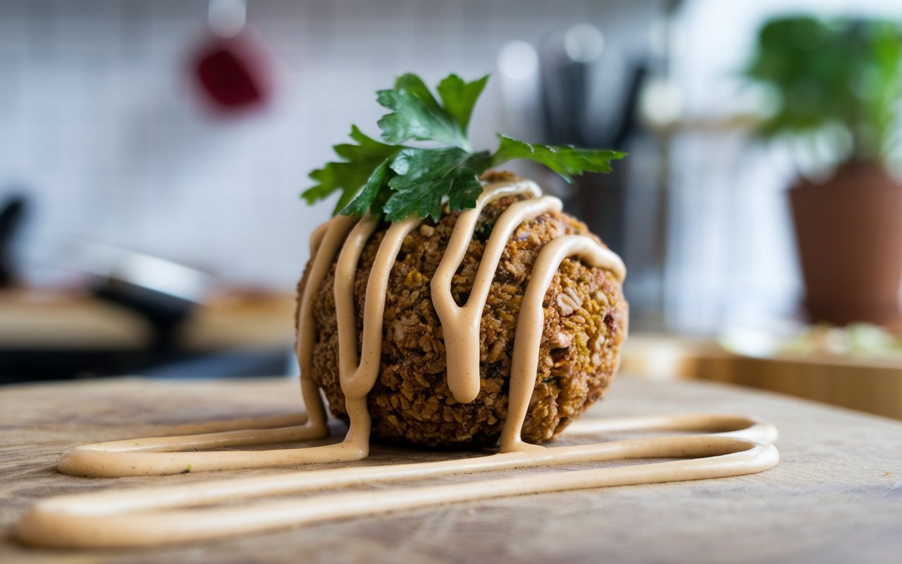 "Gluten-free falafel bowl with quinoa, greens, and tahini"