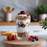 Three creative variations of granola and Greek yogurt parfait