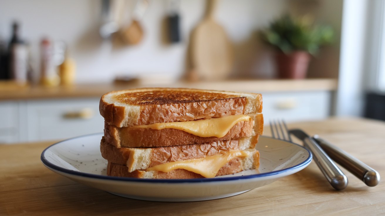  Gourmet grilled cheese sandwich with avocado and bacon.