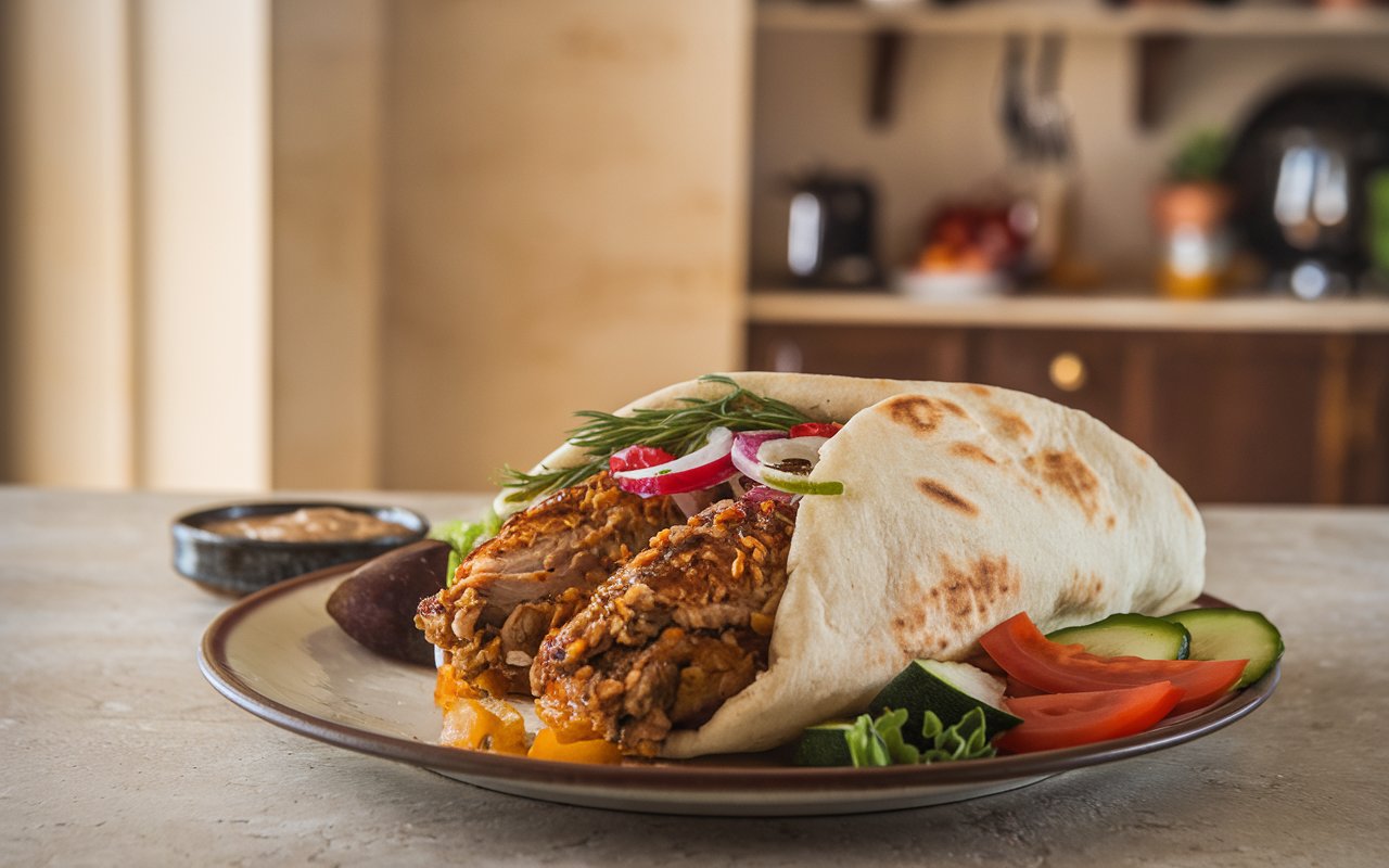  Lebanese chicken shawarma wraps served with tabbouleh and hummus