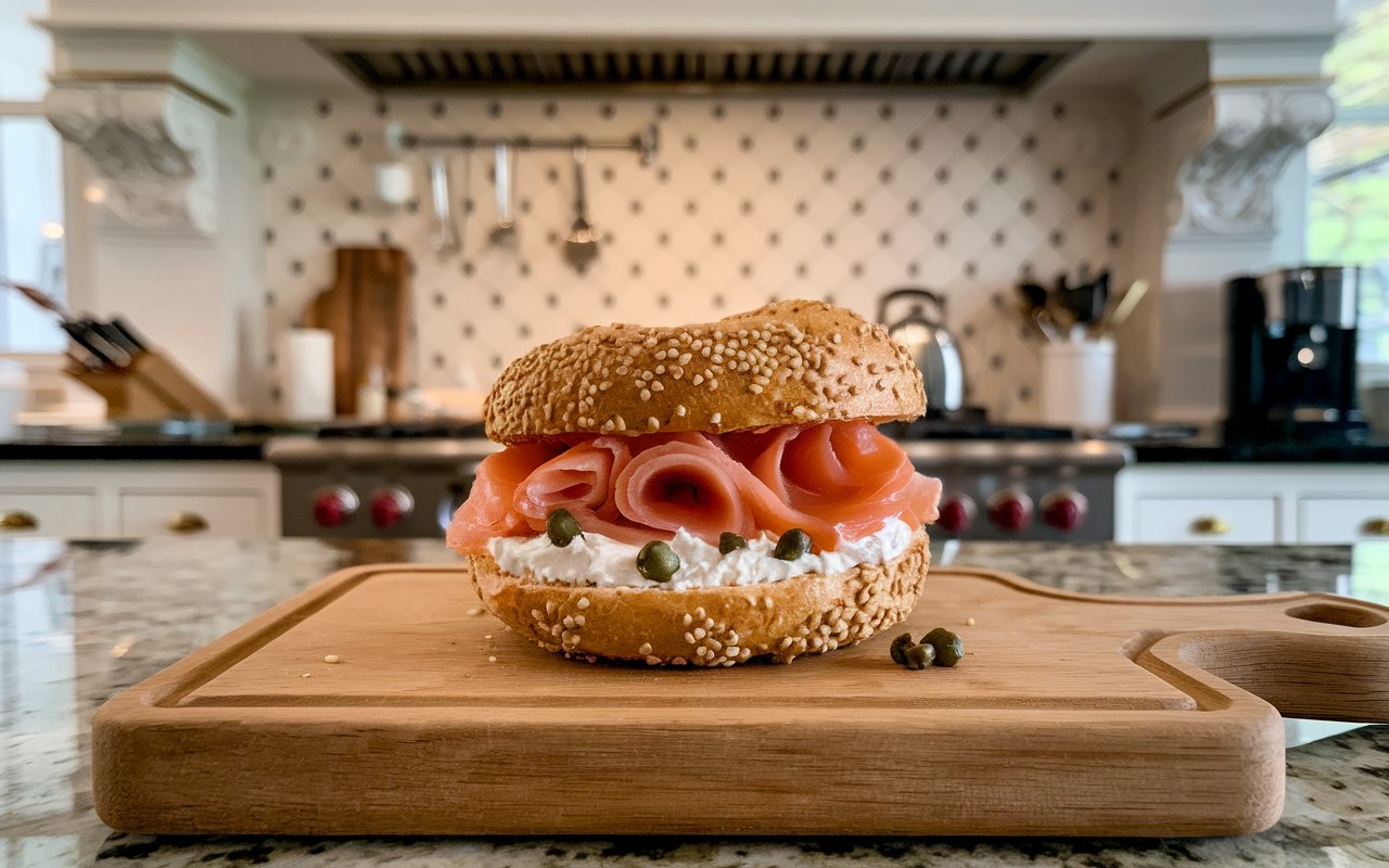 Smoked salmon bagel variations with avocado, poached eggs, and arugula.