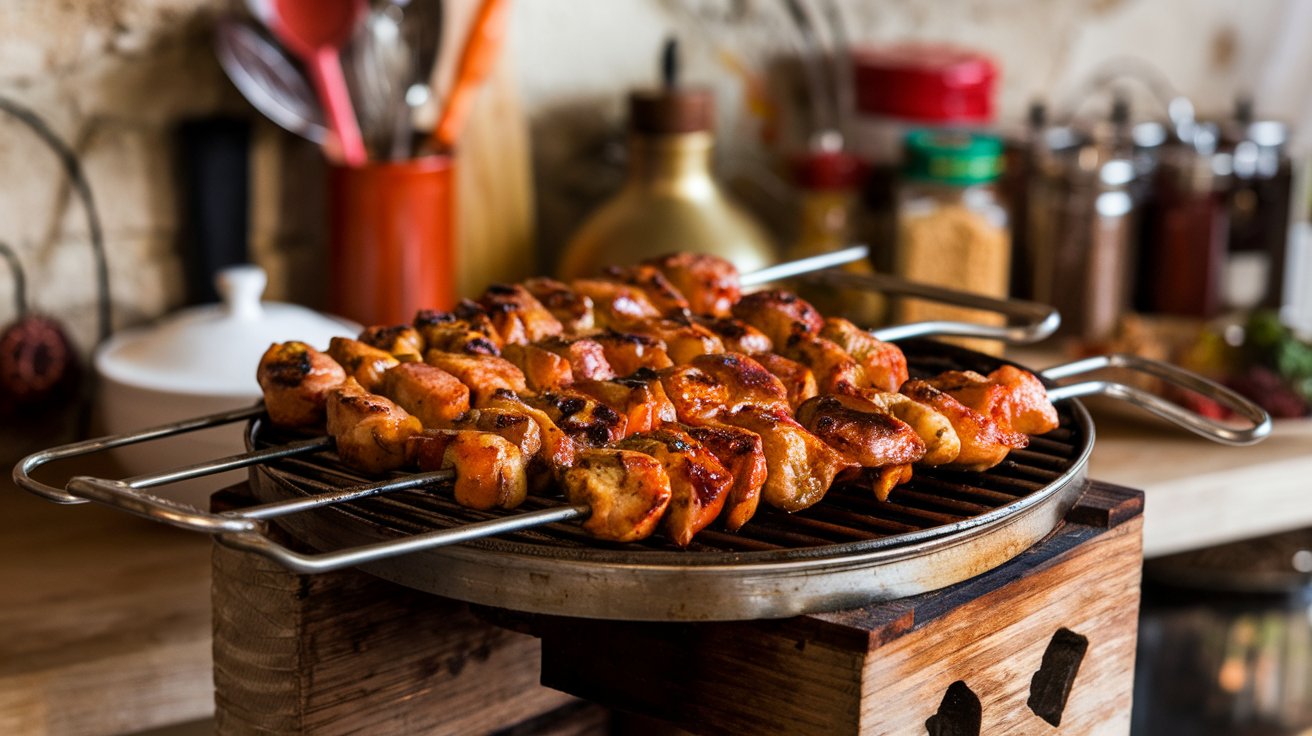  Chicken Tandoori Grilling on a Charcoal Grill.