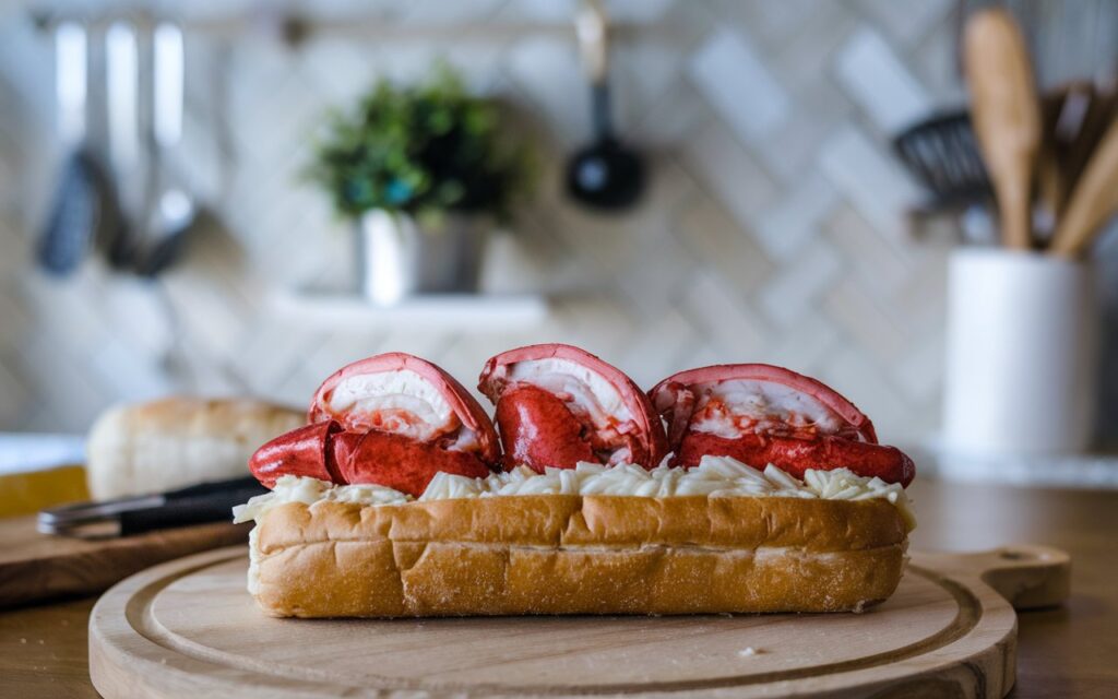 Warm Connecticut-style lobster roll with lemon wedges