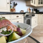 Step-by-step process of making smoked trout salad