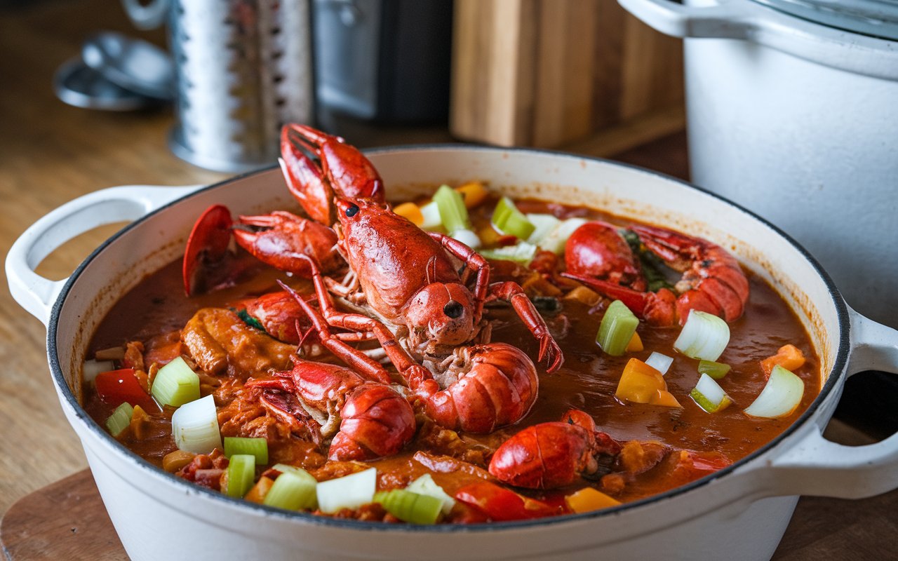 A bowl of Cajun Crawfish Étouffée with rice, parsley, and green onions.