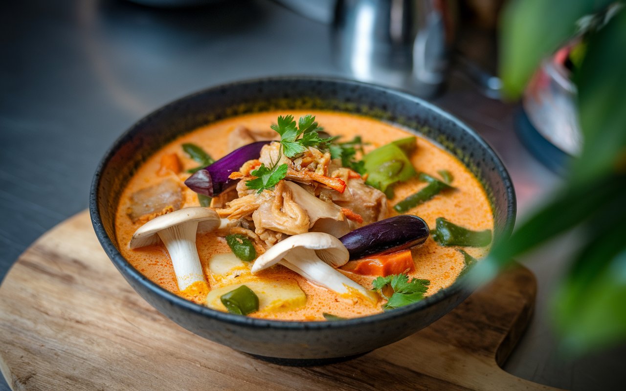 Ingredients for Spicy Thai Coconut Curry Soup, including coconut milk and red curry paste.