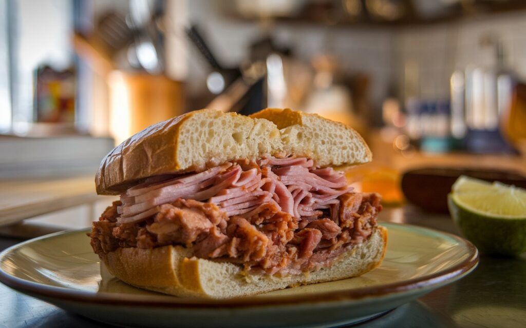 Cuban Mojo Pork Sandwich being pressed on a grill