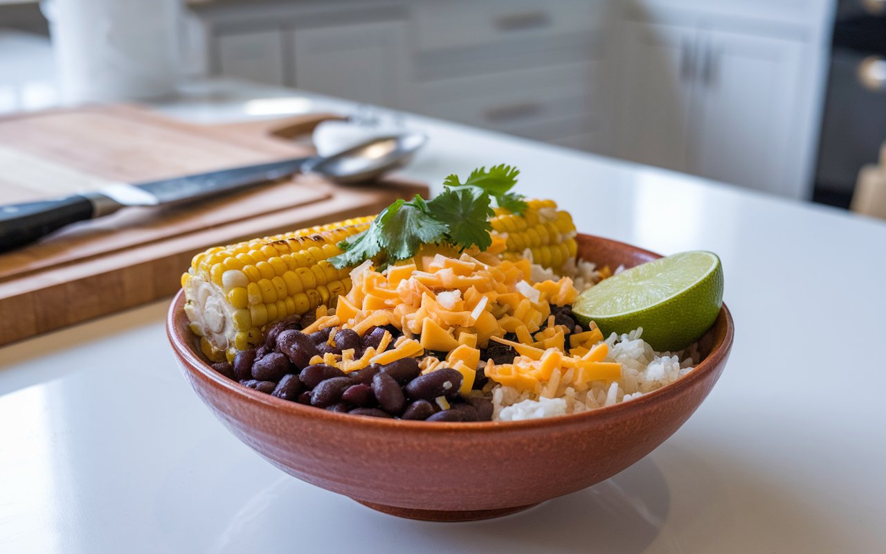  Grilled corn kernels mixed with creamy sauce