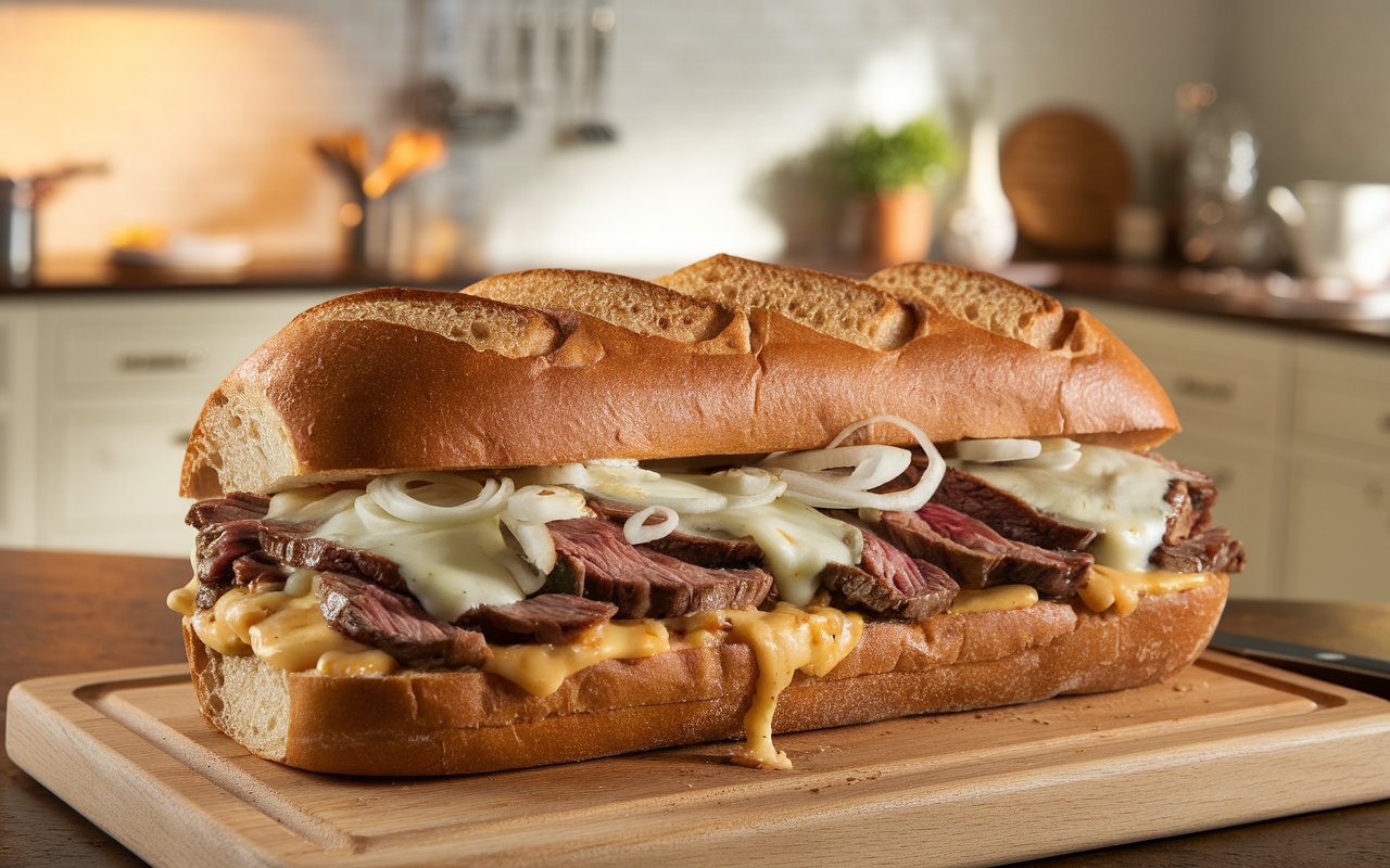  Ingredients for a Philly cheesesteak on ciabatta