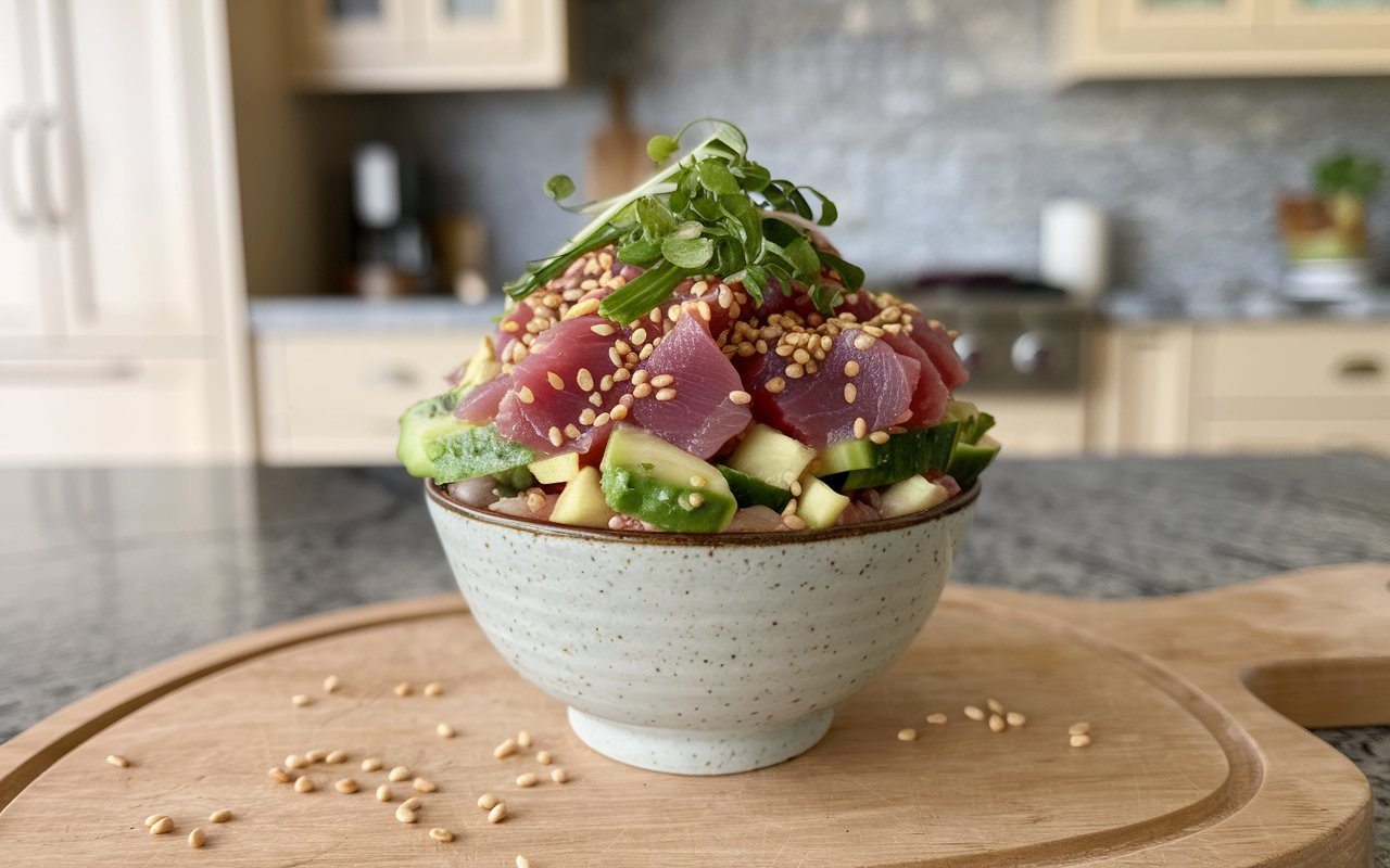  Step-by-step process of making a tuna poke bowl