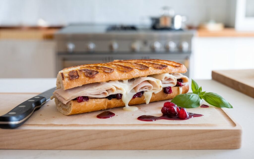 Step-by-step process of making a Turkey & Cranberry Panini