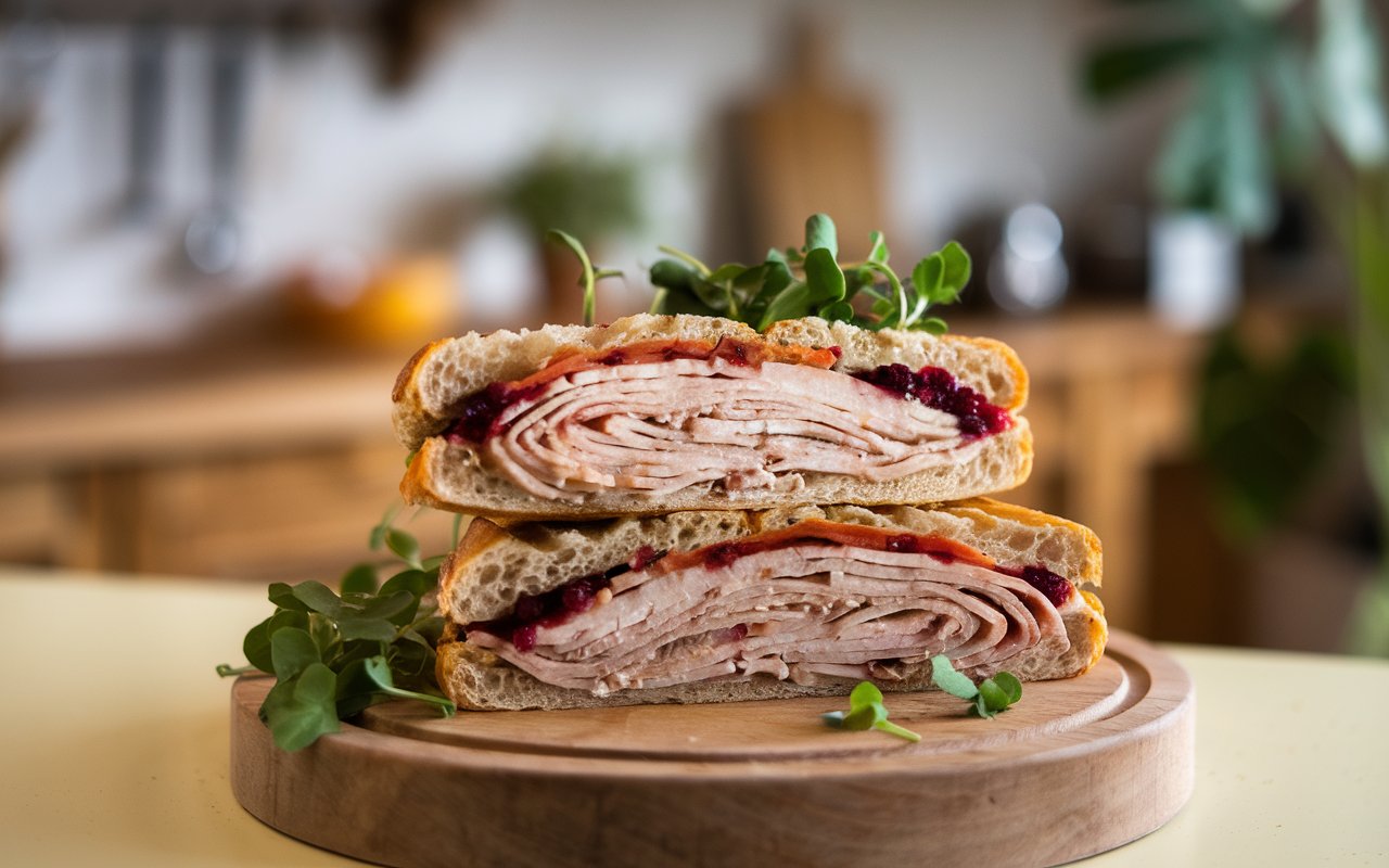 Turkey & Cranberry Panini with melted cheese and crispy bread