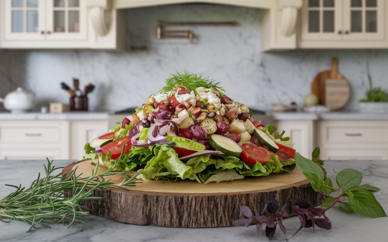 Classic Cobb Salad with grilled chicken, bacon, avocado, and blue cheese.